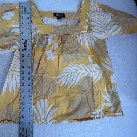 Reyn Spooner Womens XS Yellow Floral Hawaiian Square Neck Blouse Top Puff Sleeve - Picture 9 of 9